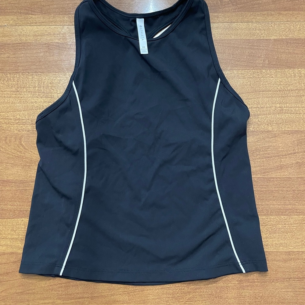 Athleta Black Tank Top with White Accents Highneck Racerback Stretchy Material